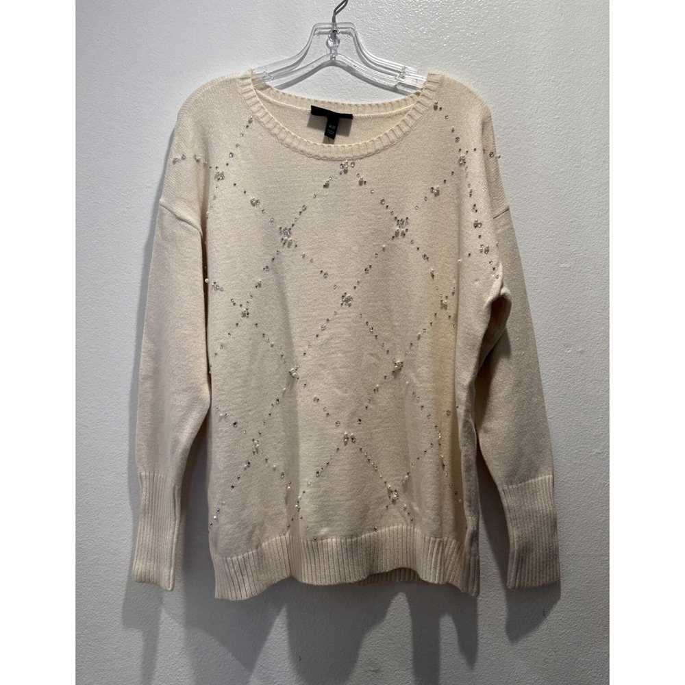 Lane Bryant Women's  Plus Size 18 20 Cream Embellished Sweater Bling Faux Pearl